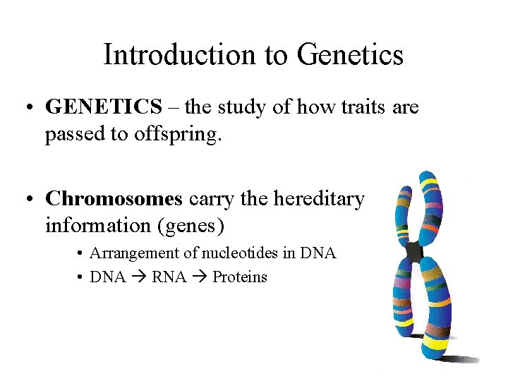 Introduction to Genetics • GENETICS – the study of how traits are passed to