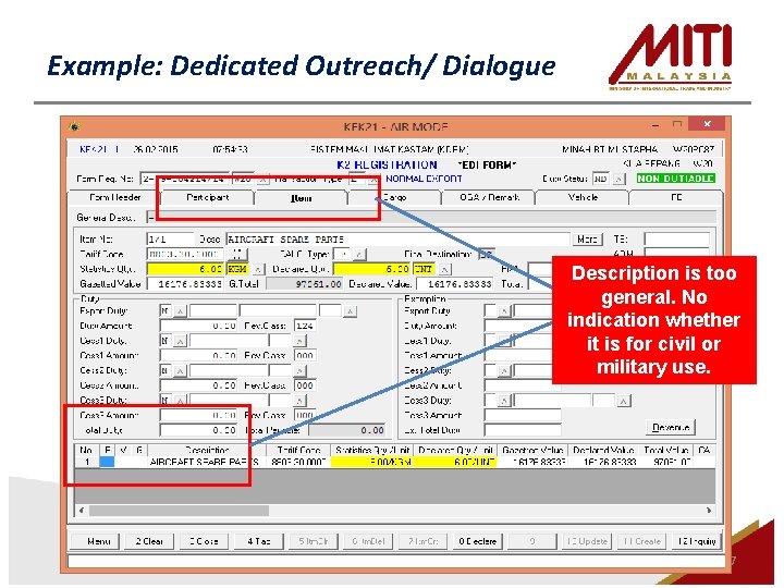 Example: Dedicated Outreach/ Dialogue Description is too general. No indication whether it is for