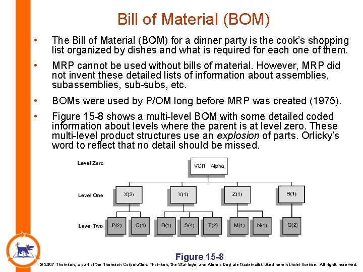 Bill of Material (BOM) • The Bill of Material (BOM) for a dinner party