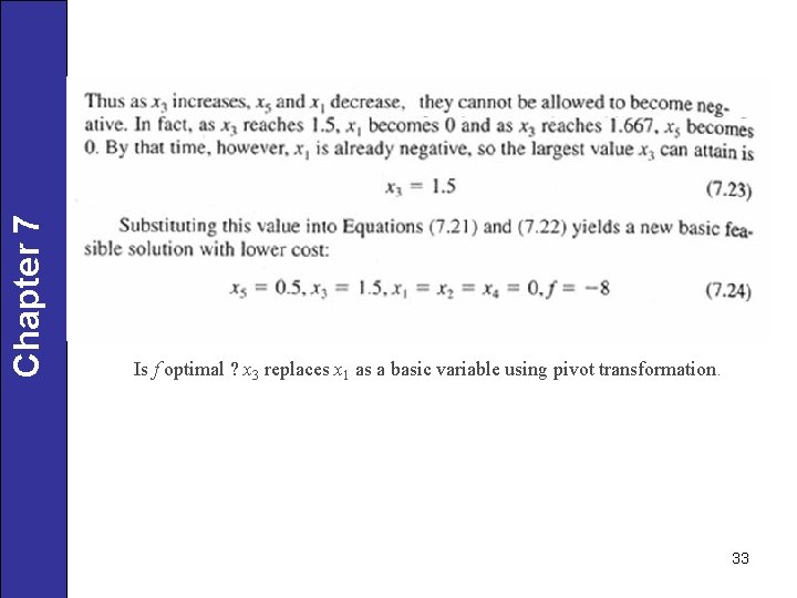 Chapter 7 Is f optimal ? x 3 replaces x 1 as a basic