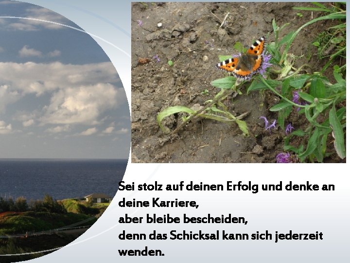 Sei stolz auf deinen Erfolg und denke an deine Karriere, aber bleibe bescheiden, denn