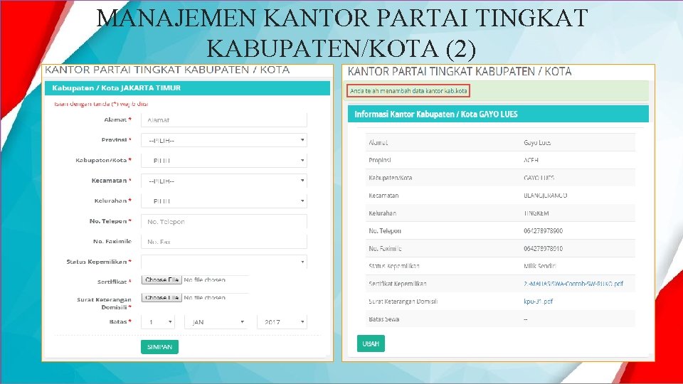 MANAJEMEN KANTOR PARTAI TINGKAT KABUPATEN/KOTA (2) 