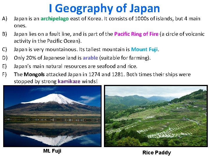 A) B) C) D) E) F) I Geography of Japan is an archipelago east