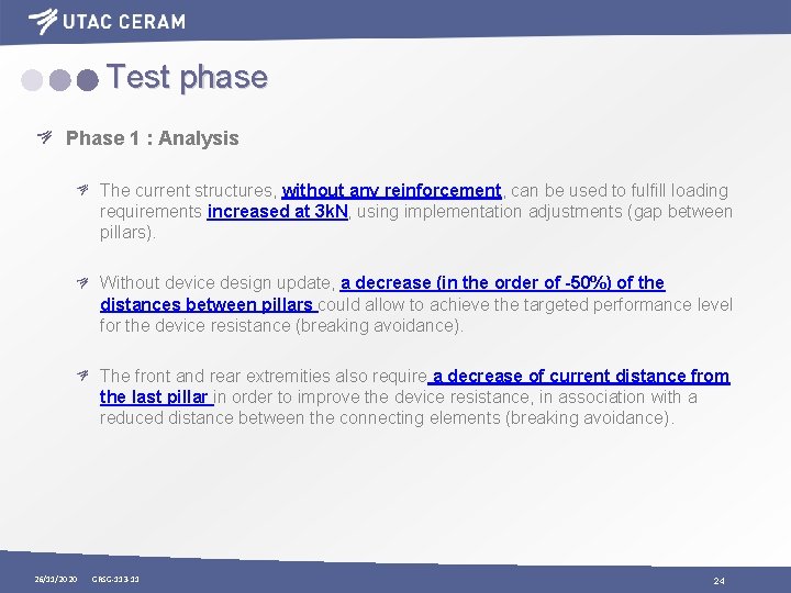 Test phase Phase 1 : Analysis The current structures, without any reinforcement, can be