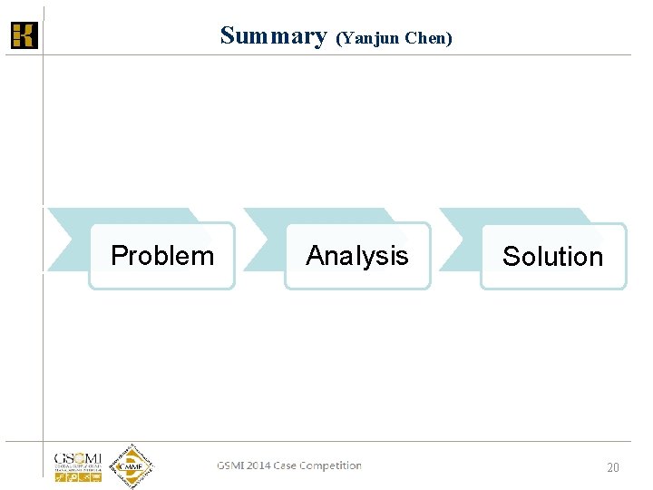 Summary Problem (Yanjun Chen) Analysis GSCMI 2013 Case Competition Solution 20 Summary Problem (Yanjun Chen) Analysis GSCMI 2013 Case Competition Solution 20