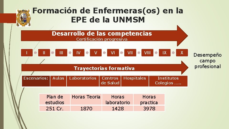 Formación de Enfermeras(os) en la EPE de la UNMSM Desarrollo de las competencias Certificación