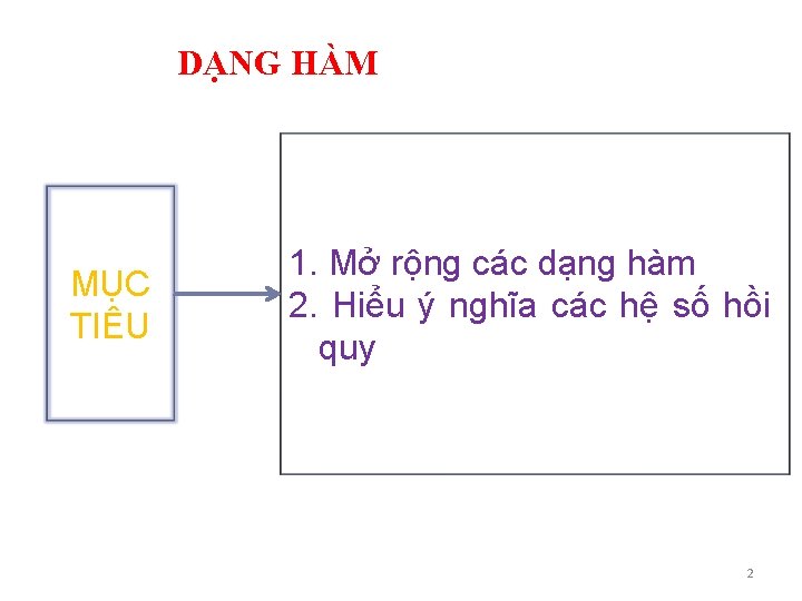 DẠNG HÀM MỤC TIÊU 1. Mở rộng các dạng hàm 2. Hiểu ý nghĩa