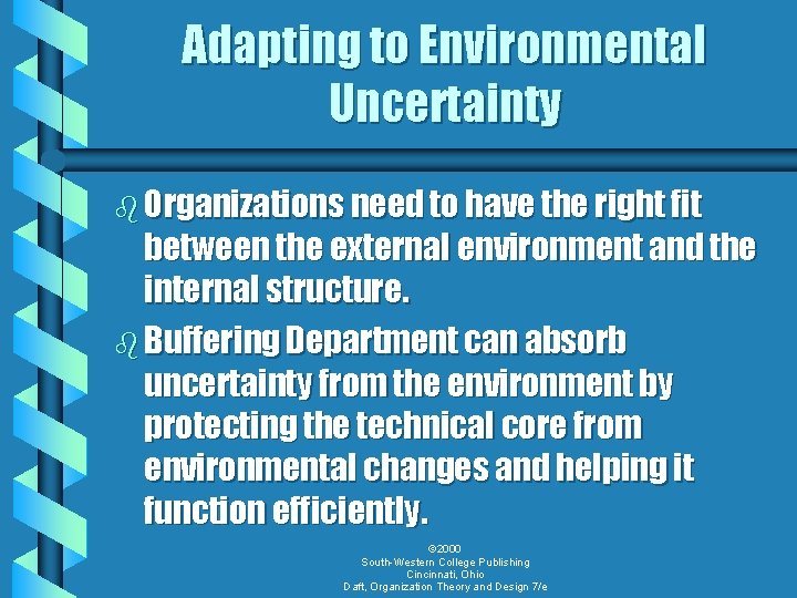 Adapting to Environmental Uncertainty b Organizations need to have the right fit between the