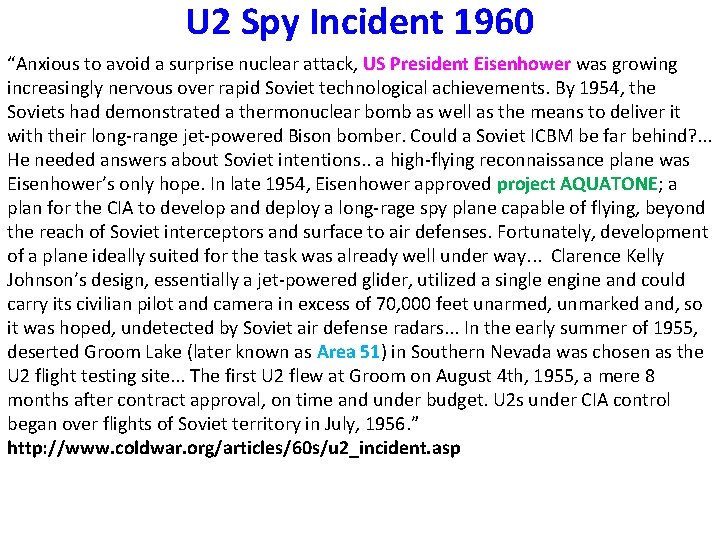 U 2 Spy Incident 1960 “Anxious to avoid a surprise nuclear attack, US President