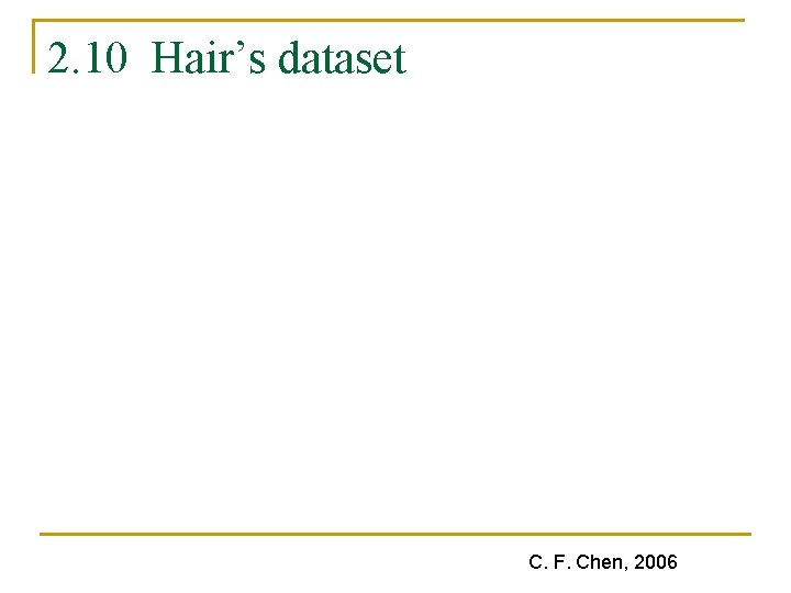 2. 10 Hair’s dataset C. F. Chen, 2006 