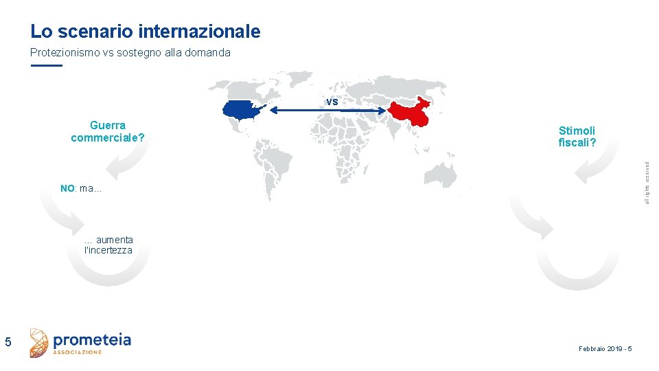 Lo scenario internazionale Protezionismo vs sostegno alla domanda vs NO: ma… … aumenta l’incertezza