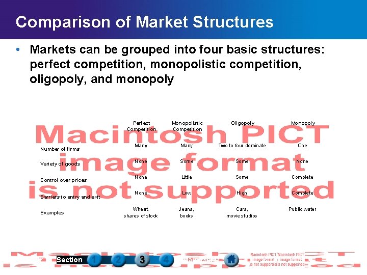 Comparison of Market Structures • Markets can be grouped into four basic structures: perfect