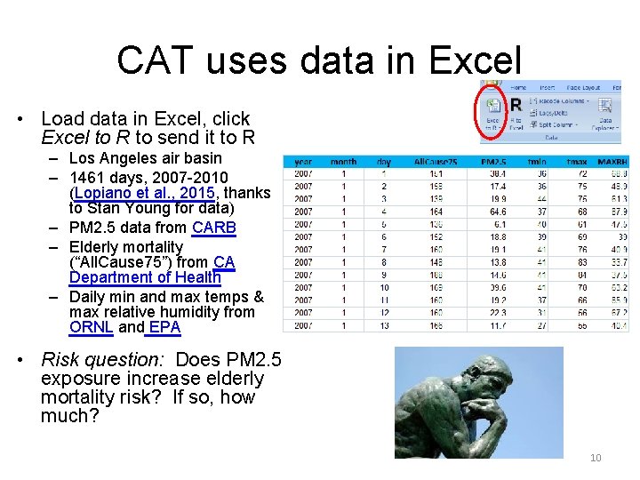 CAT uses data in Excel • Load data in Excel, click Excel to R