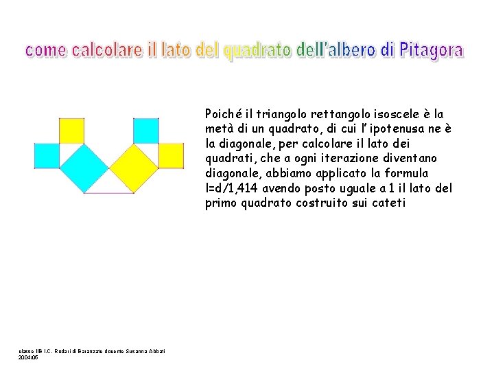 Poiché il triangolo rettangolo isoscele è la metà di un quadrato, di cui l’