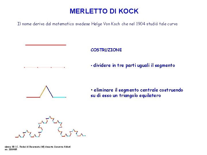 MERLETTO DI KOCK Il nome deriva dal matematico svedese Helge Von Koch che nel