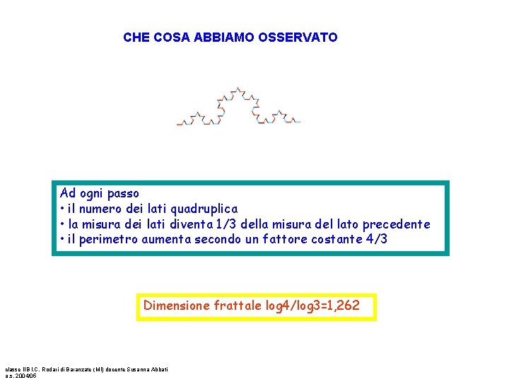 CHE COSA ABBIAMO OSSERVATO Ad ogni passo • il numero dei lati quadruplica •