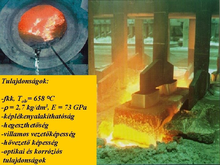 Tulajdonságok: -fkk, Tolv= 658 °C - = 2, 7 kg/dm 3, E = 73