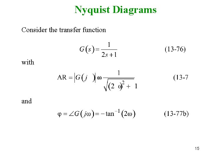 Nyquist Diagrams Consider the transfer function with and 15 