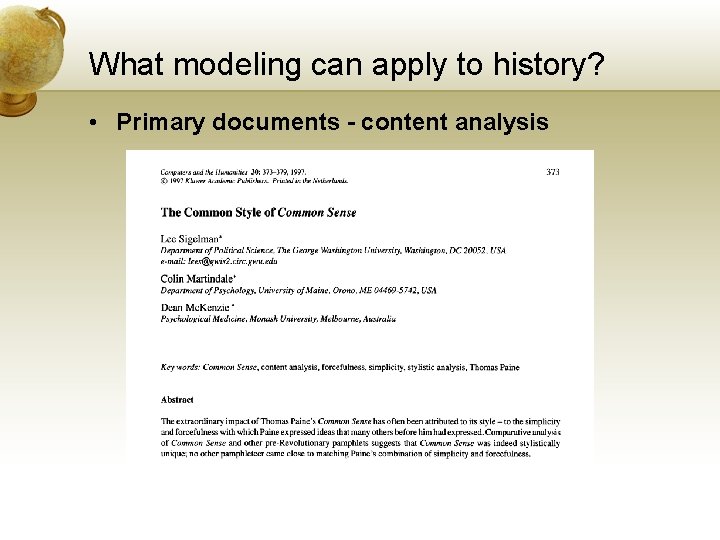 History Analysis Model Example Computational Modeling in the History Classroom Alison Blaine