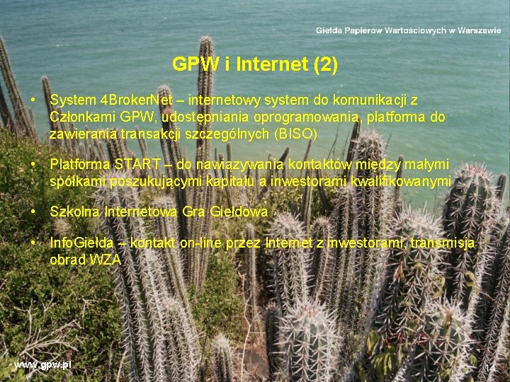 GPW i Internet (2) • System 4 Broker. Net – internetowy system do komunikacji