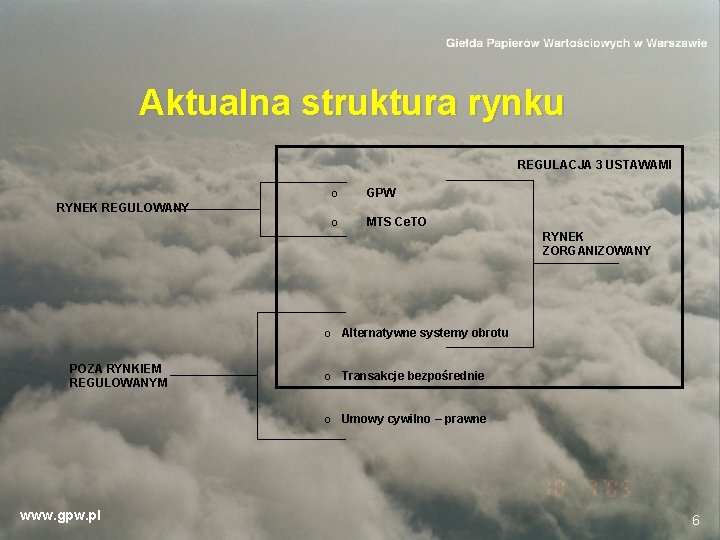 Aktualna struktura rynku REGULACJA 3 USTAWAMI o GPW o MTS Ce. TO RYNEK REGULOWANY