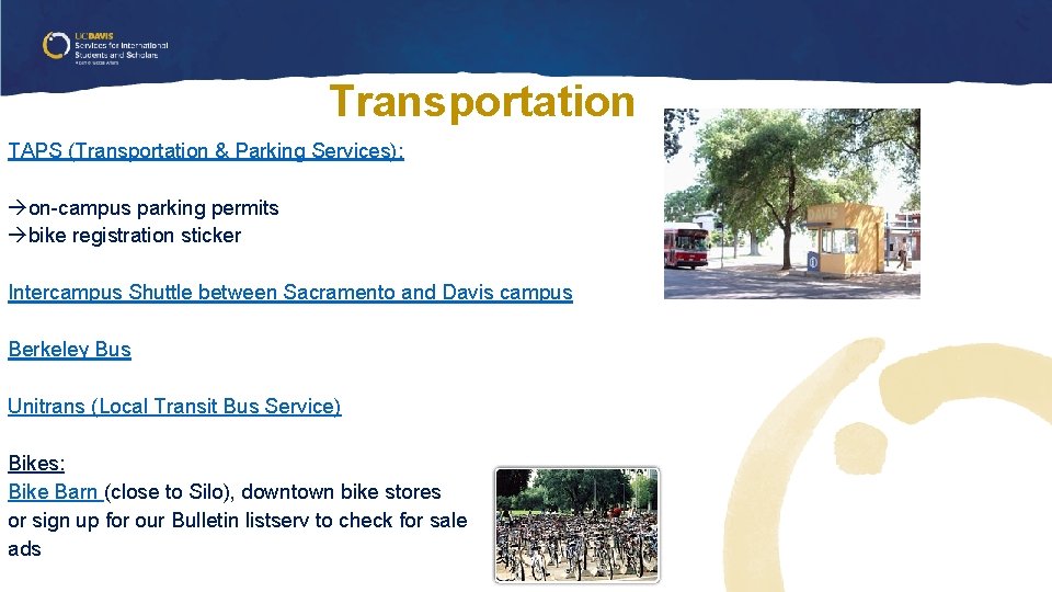 Transportation TAPS (Transportation & Parking Services): on-campus parking permits bike registration sticker Intercampus Shuttle Transportation TAPS (Transportation & Parking Services): on-campus parking permits bike registration sticker Intercampus Shuttle