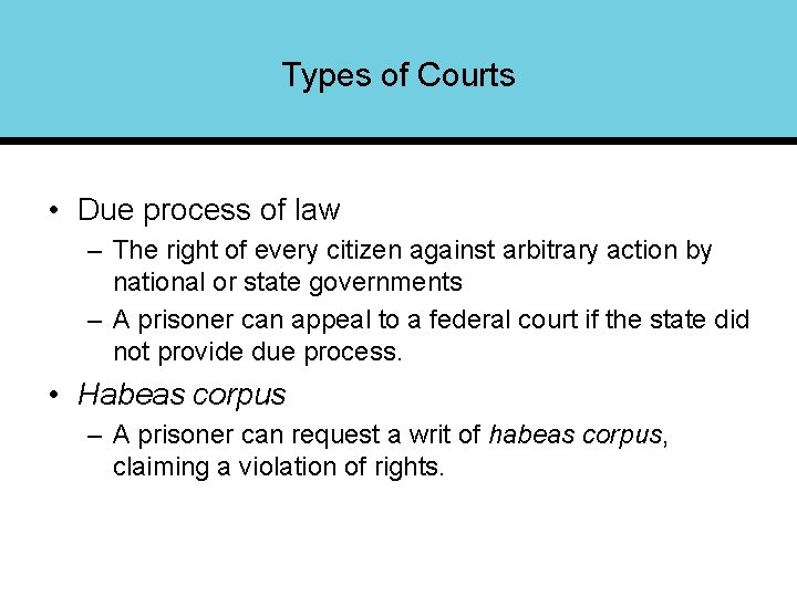 Types of Courts • Due process of law – The right of every citizen