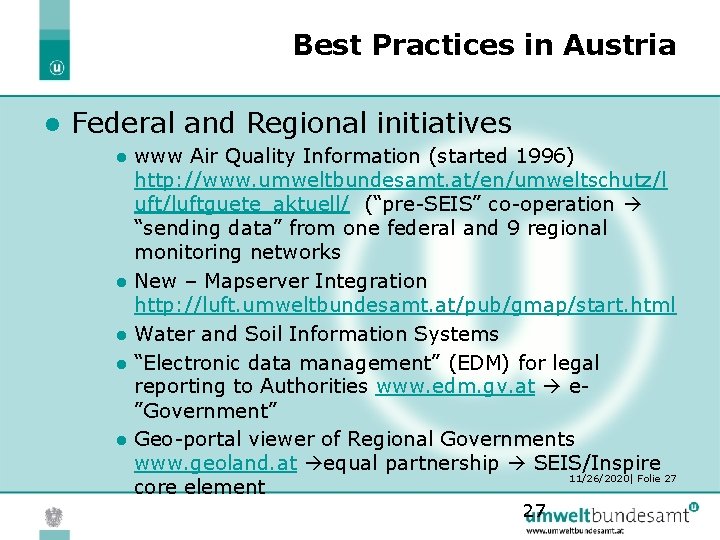 Best Practices in Austria l Federal and Regional initiatives www Air Quality Information (started