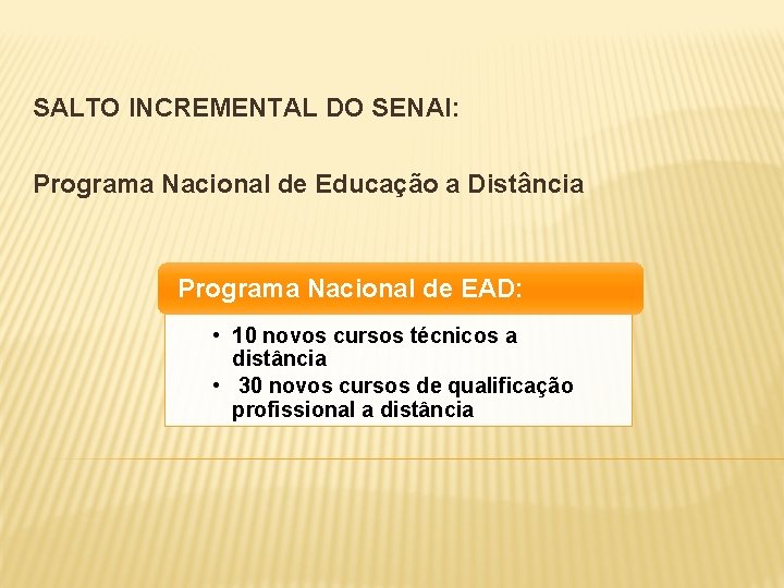 SALTO INCREMENTAL DO SENAI: Programa Nacional de Educação a Distância Programa Nacional de EAD: