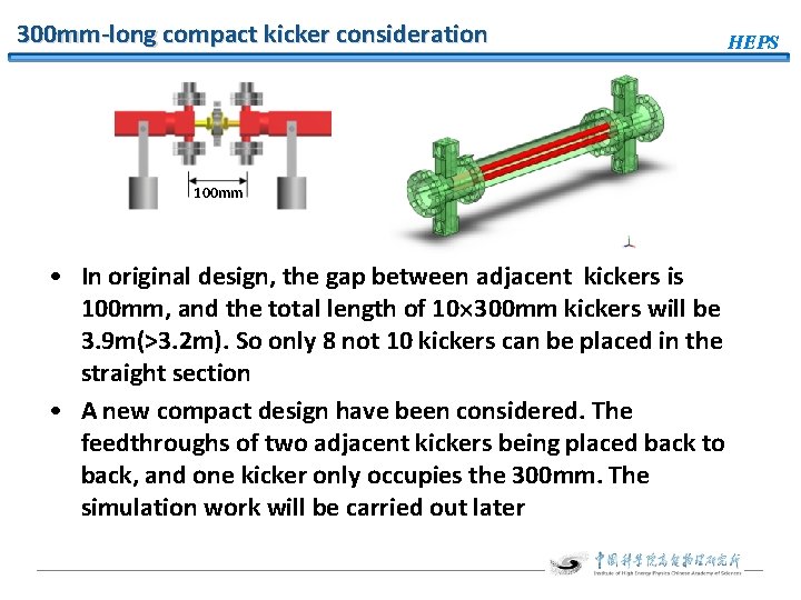 300 mm-long compact kicker consideration HEPS 100 mm • In original design, the gap