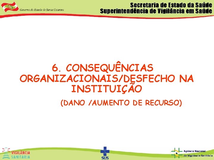 6. CONSEQUÊNCIAS ORGANIZACIONAIS/DESFECHO NA INSTITUIÇÃO (DANO /AUMENTO DE RECURSO) 