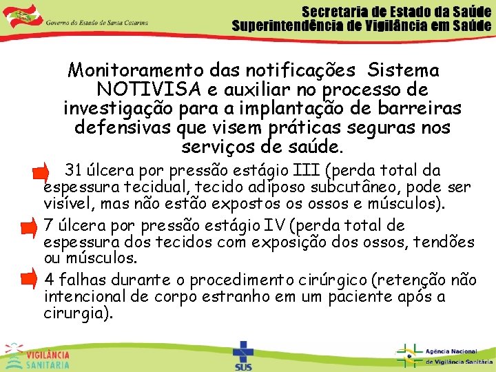 Monitoramento das notificações Sistema NOTIVISA e auxiliar no processo de investigação para a implantação