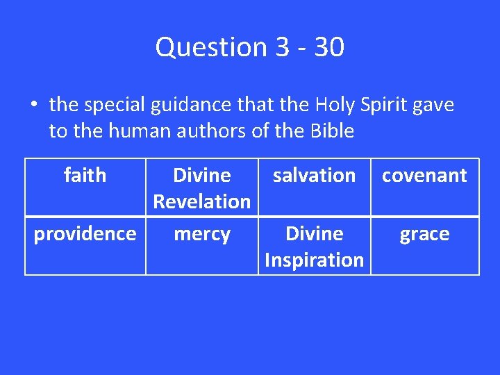 Question 3 - 30 • the special guidance that the Holy Spirit gave to