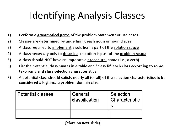 Identifying Analysis Classes 1) 2) 3) 4) 5) 6) 7) Perform a grammatical parse