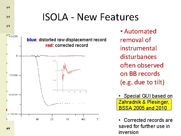 ISOLA - New Features blue: distorted raw displacement record red: corrected record • Automated
