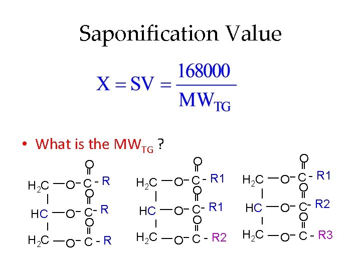 Saponification Value • What is the MWTG ? H 2 C HC H 2