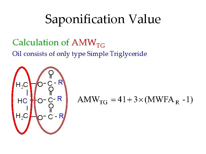 Saponification Value Calculation of AMWTG Oil consists of only type Simple Triglyceride O H