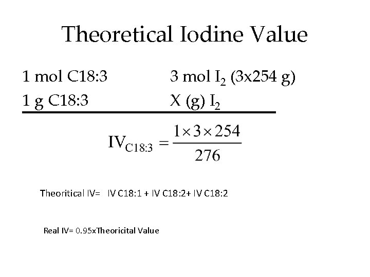 Theoretical Iodine Value 1 mol C 18: 3 1 g C 18: 3 3
