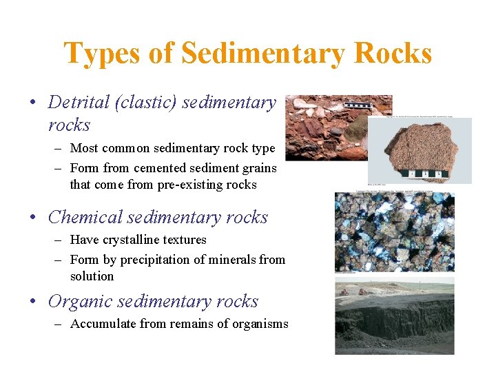 Types of Sedimentary Rocks • Detrital (clastic) sedimentary rocks – Most common sedimentary rock