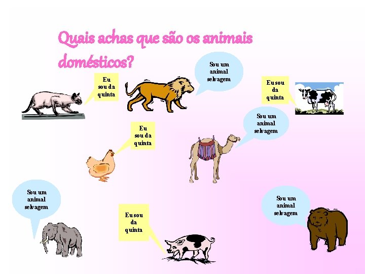 Quais achas que são os animais domésticos? Sou um animal selvagem Eu sou da Quais achas que são os animais domésticos? Sou um animal selvagem Eu sou da