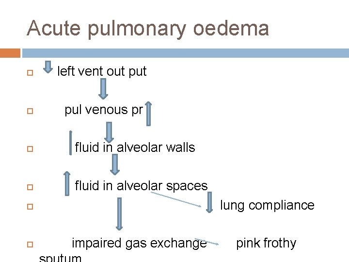 Acute pulmonary oedema left vent out put pul venous pr fluid in alveolar walls Acute pulmonary oedema left vent out put pul venous pr fluid in alveolar walls