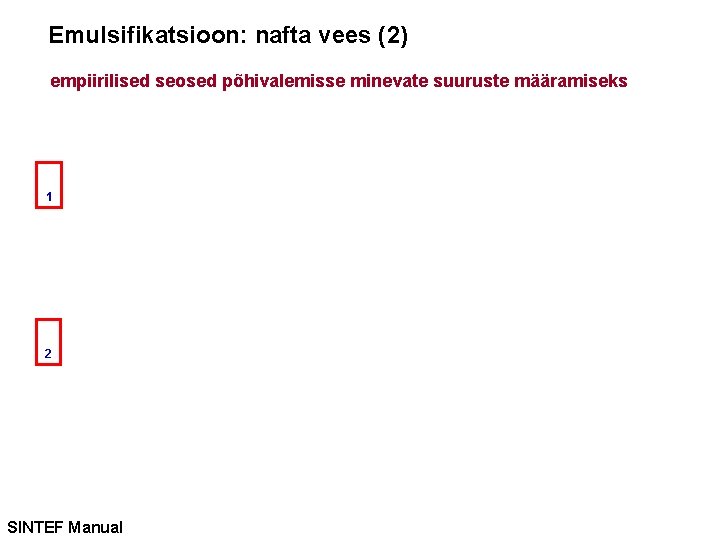 Emulsifikatsioon: nafta vees (2) empiirilised seosed põhivalemisse minevate suuruste määramiseks 1 2 SINTEF Manual