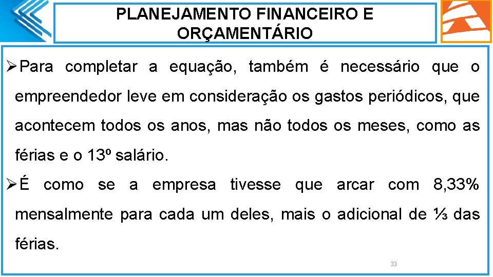 PLANEJAMENTO FINANCEIRO E ORÇAMENTÁRIO ØPara completar a equação, também é necessário que o empreendedor