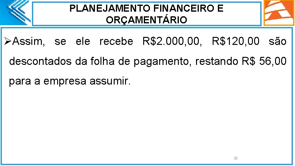 PLANEJAMENTO FINANCEIRO E ORÇAMENTÁRIO ØAssim, se ele recebe R$2. 000, R$120, 00 são descontados