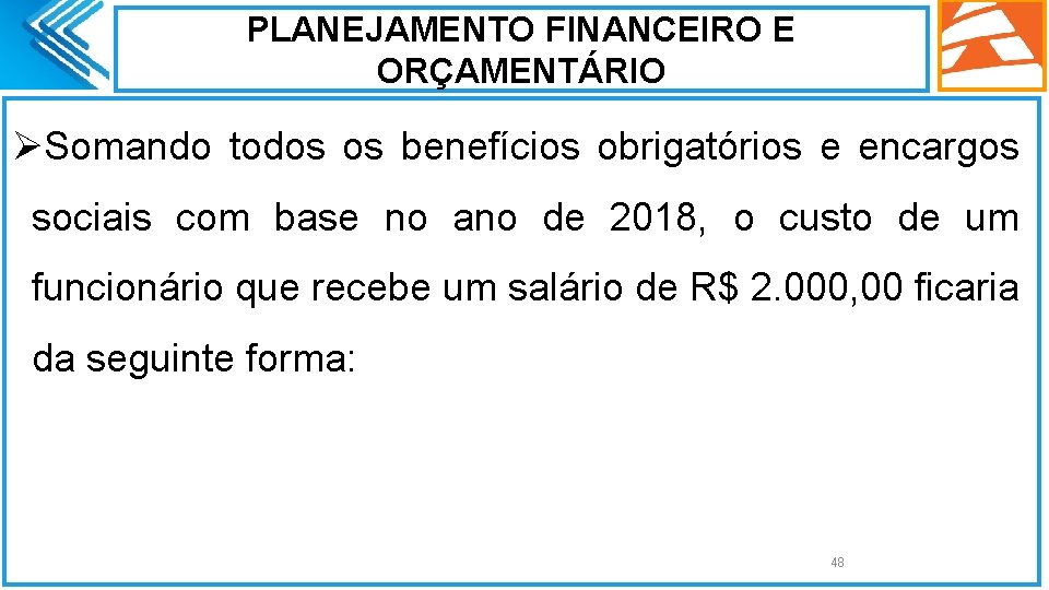 PLANEJAMENTO FINANCEIRO E ORÇAMENTÁRIO ØSomando todos os benefícios obrigatórios e encargos sociais com base