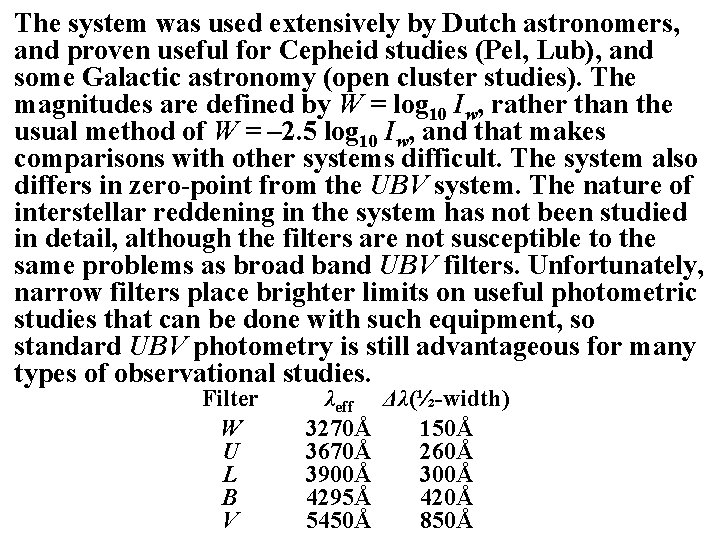 The system was used extensively by Dutch astronomers, and proven useful for Cepheid studies