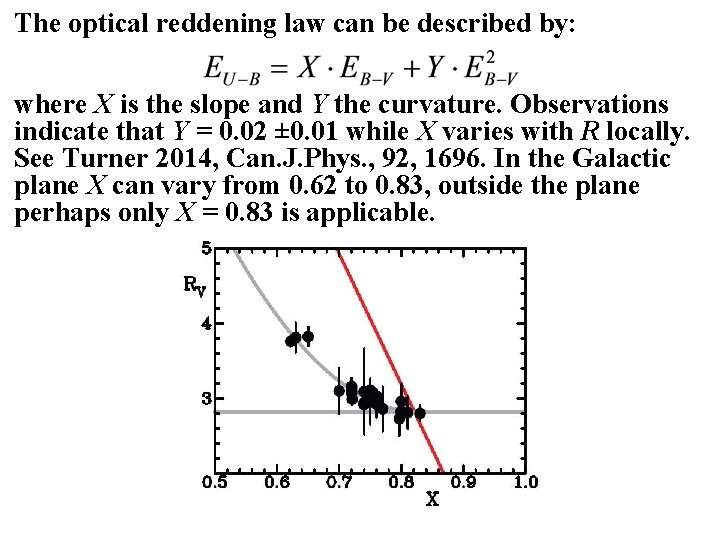 The optical reddening law can be described by: where X is the slope and