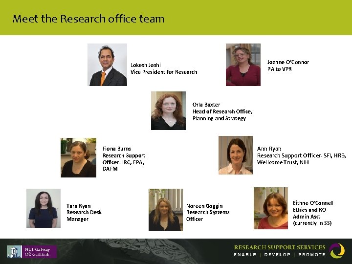 Meet the Research office team Lokesh Joshi Vice President for Research Joanne O’Connor PA