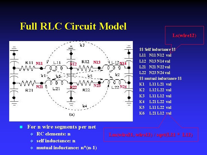 Full RLC Circuit Model Ls(wire 12) n N 11 N 12 N 13 N