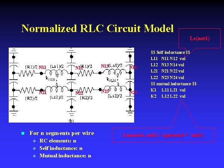 Normalized RLC Circuit Model Ls(net 1) n N 11 N 12 N 13 N